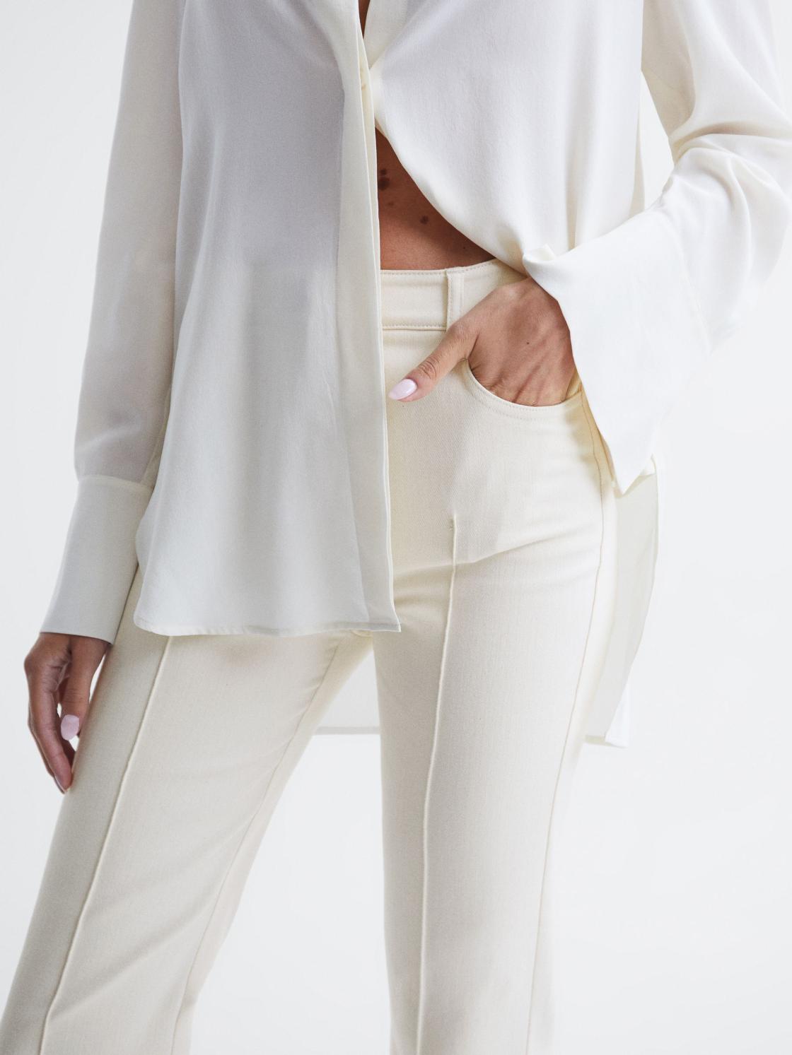Reiss Trousers | Florence High Rise Flared Trousers Cream - Women