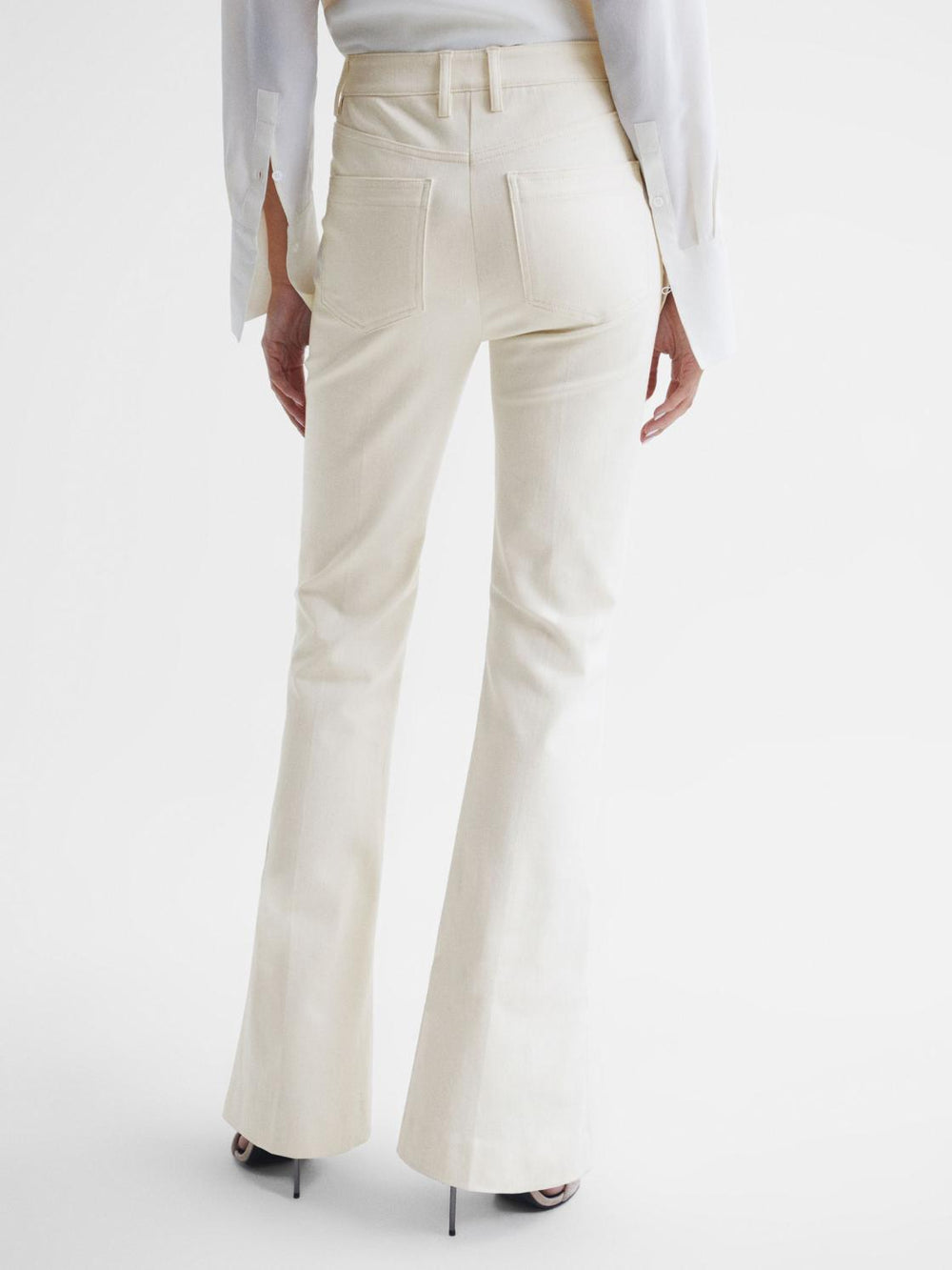 Reiss Trousers | Florence High Rise Flared Trousers Cream - Women