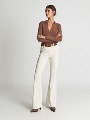 Reiss Trousers | Florence High Rise Flared Trousers Cream - Women