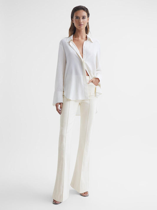 Reiss Trousers | Florence High Rise Flared Trousers Cream - Women