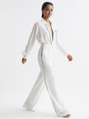 Reiss Trousers | Gina Mid Rise Wide Leg Trousers Ivory - Women