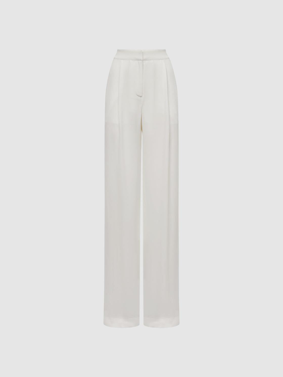 Reiss Trousers | Gina Mid Rise Wide Leg Trousers Ivory - Women