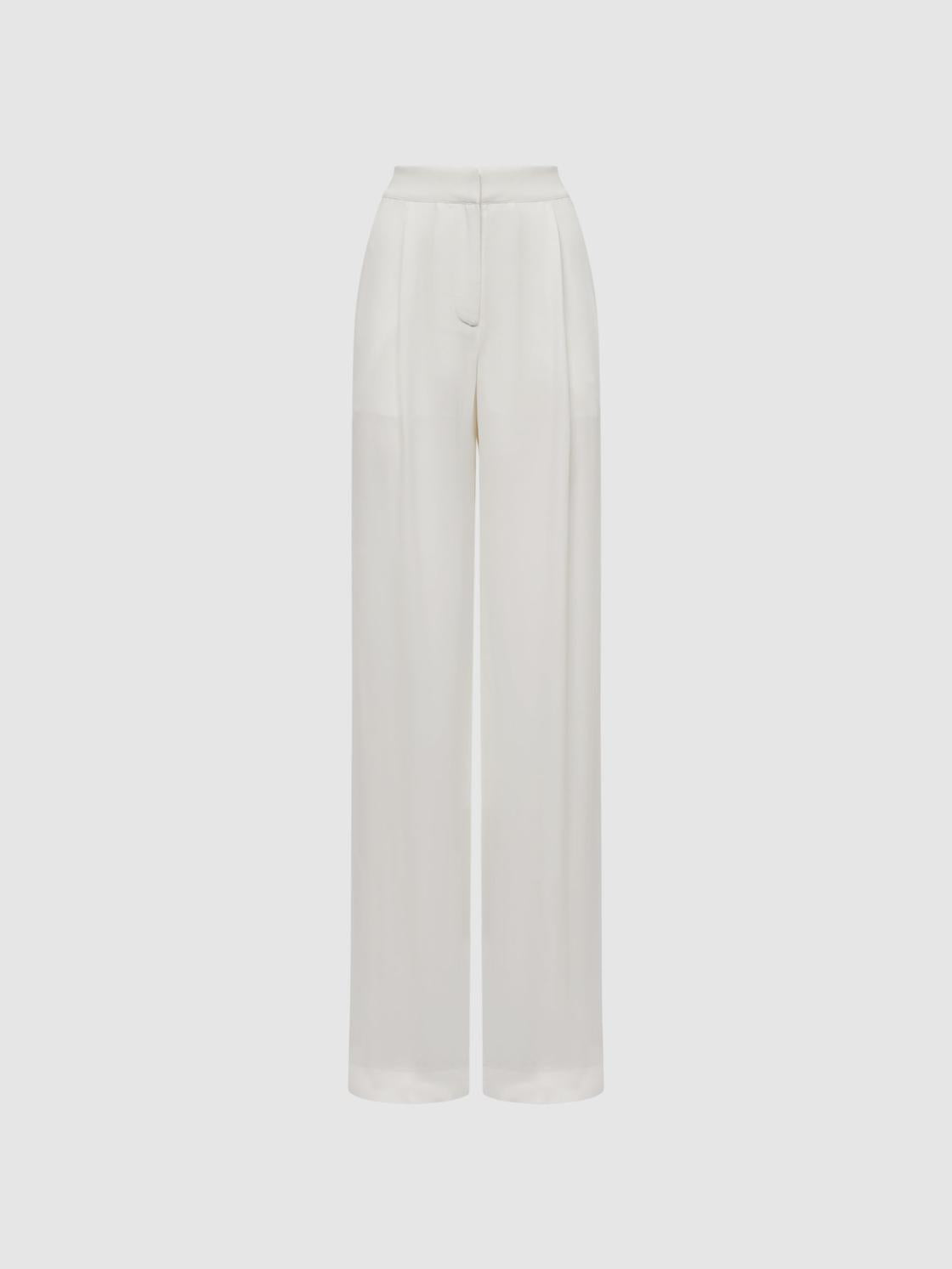 Reiss Trousers | Gina Mid Rise Wide Leg Trousers Ivory - Women
