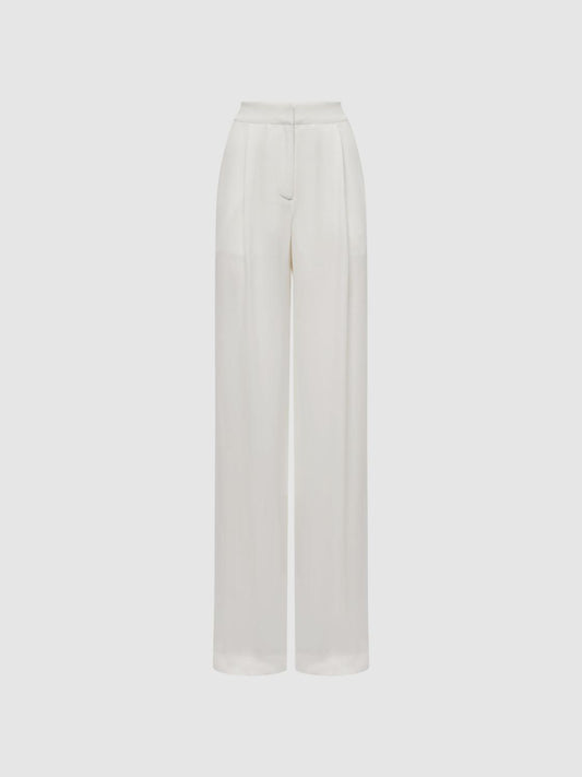 Reiss Trousers | Gina Mid Rise Wide Leg Trousers Ivory - Women