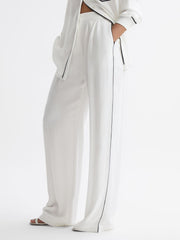 Reiss Trousers | Gina Mid Rise Wide Leg Trousers Ivory - Women