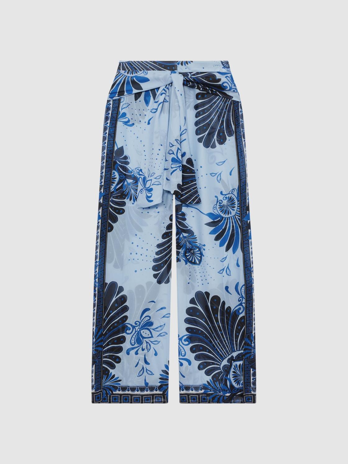 Reiss Trousers | Ginnie Sheer Wide Leg Trousers Blue Print - Women