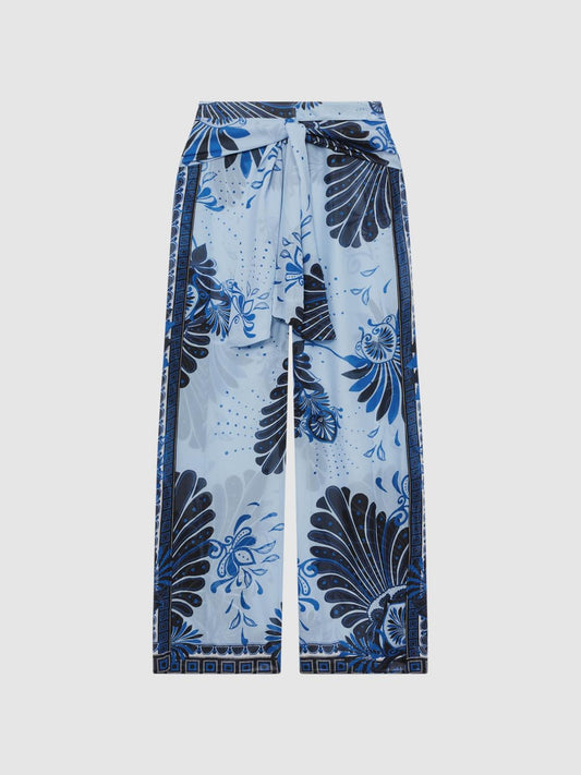 Reiss Trousers | Ginnie Sheer Wide Leg Trousers Blue Print - Women