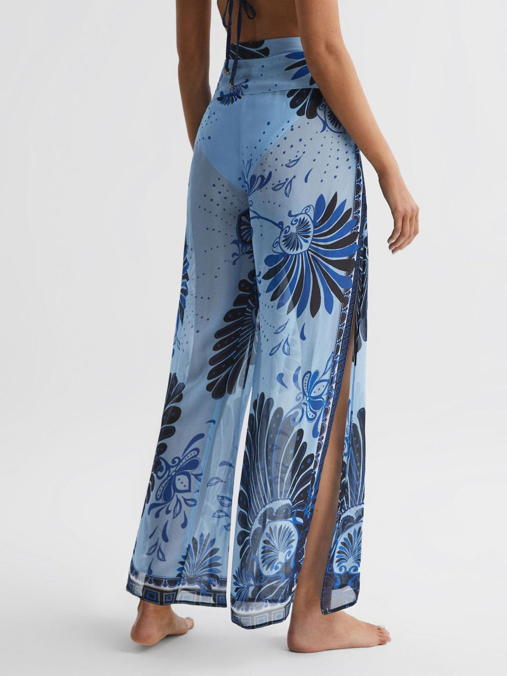 Reiss Trousers | Ginnie Sheer Wide Leg Trousers Blue Print - Women