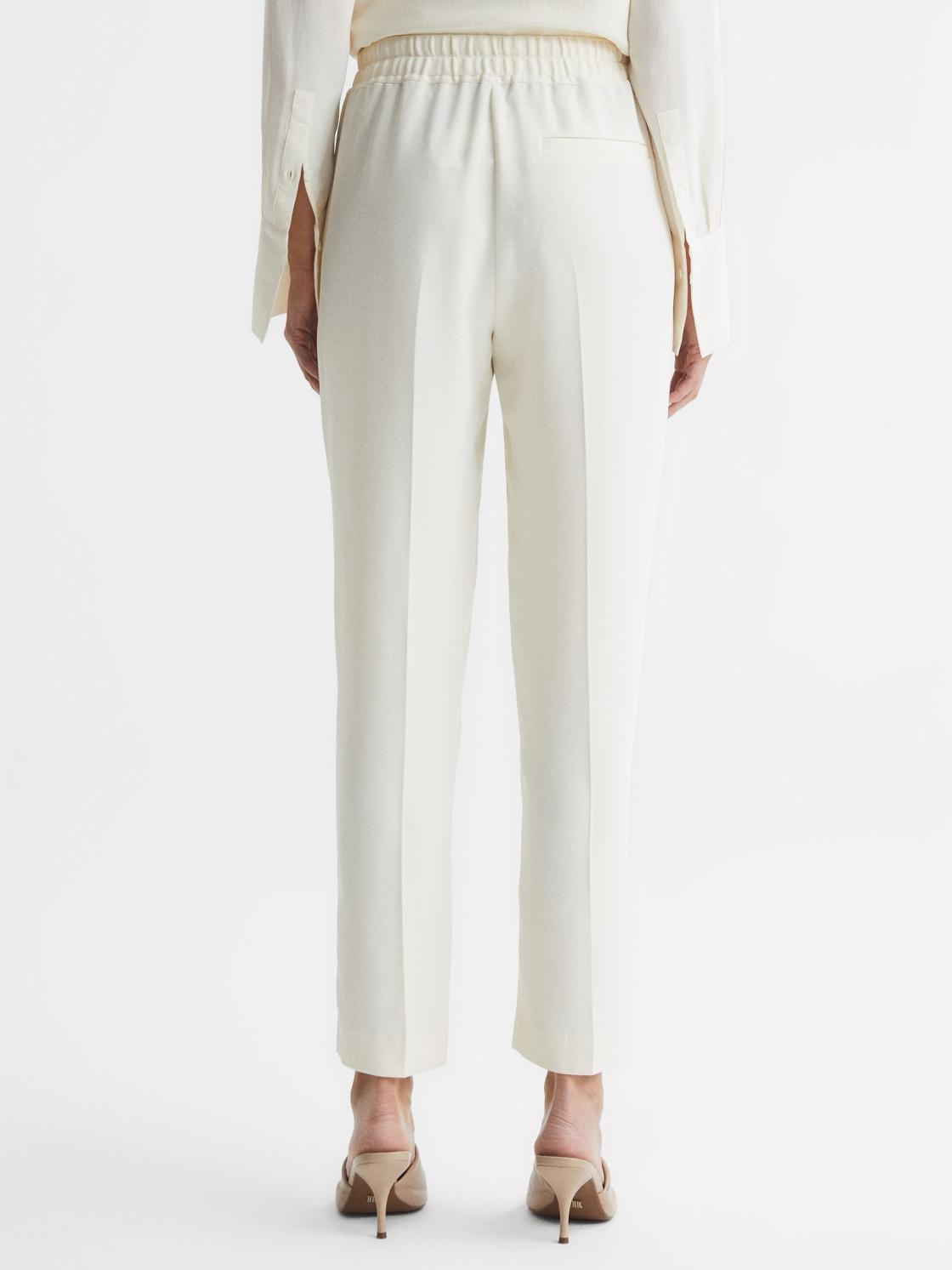 Reiss Trousers | Hailey Pull-On Tapered Trousers Cream - Women