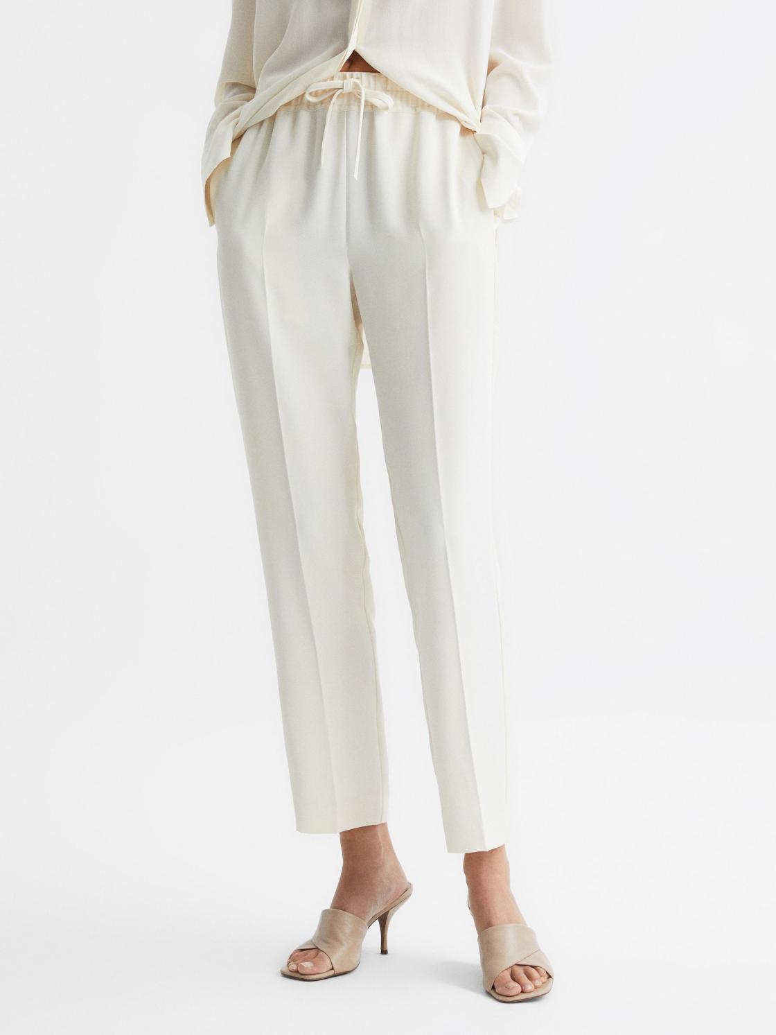 Reiss Trousers | Hailey Pull-On Tapered Trousers Cream - Women