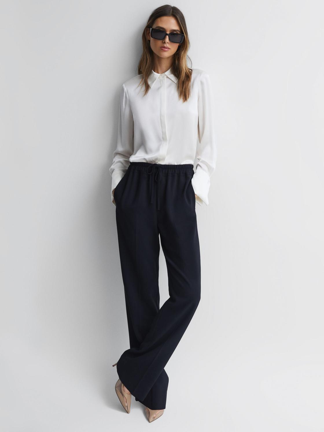 Reiss Trousers | Hailey Wide Wide Leg Pull On Trousers Navy - Women