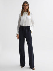 Reiss Trousers | Hailey Wide Wide Leg Pull On Trousers Navy - Women