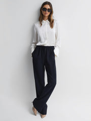 Reiss Trousers | Hailey Wide Wide Leg Pull On Trousers Navy - Women