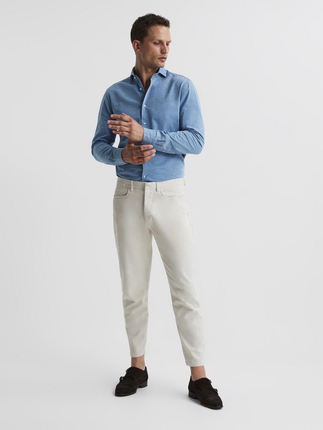 Reiss Trousers | Hammond Brushed Cotton Relaxed Fit Trousers Stone - Men