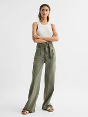 Reiss Trousers | Harper Paige High Rise Paper Bag Trousers Vintage Ivy Green - Women