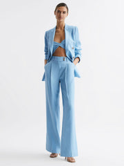 Reiss Trousers | Hollie Wide Leg Linen Trousers Blue - Women