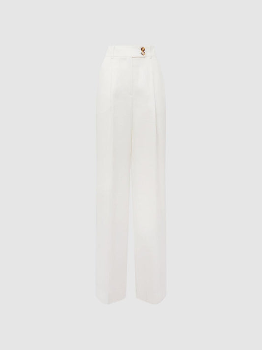Reiss Trousers | Hollie Wide Leg Linen Trousers Blue - Women