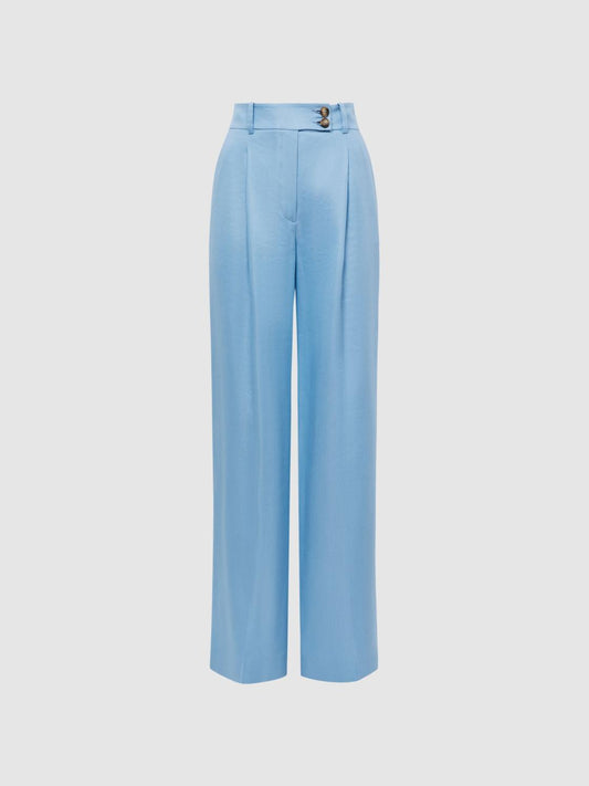 Reiss Trousers | Hollie Wide Leg Linen Trousers Blue - Women