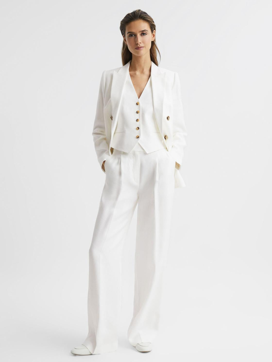 Reiss Trousers | Hollie Wide Leg Linen Trousers Blue - Women