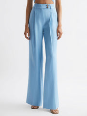 Reiss Trousers | Hollie Wide Leg Linen Trousers Blue - Women