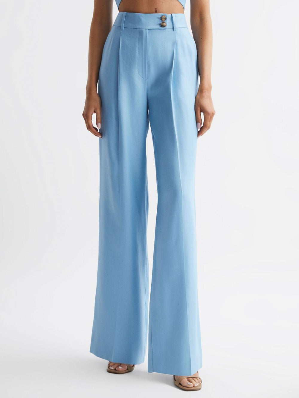 Reiss Trousers | Hollie Wide Leg Linen Trousers Blue - Women