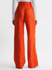 Reiss Trousers | Hollie Wide Leg Linen Trousers Blue - Women