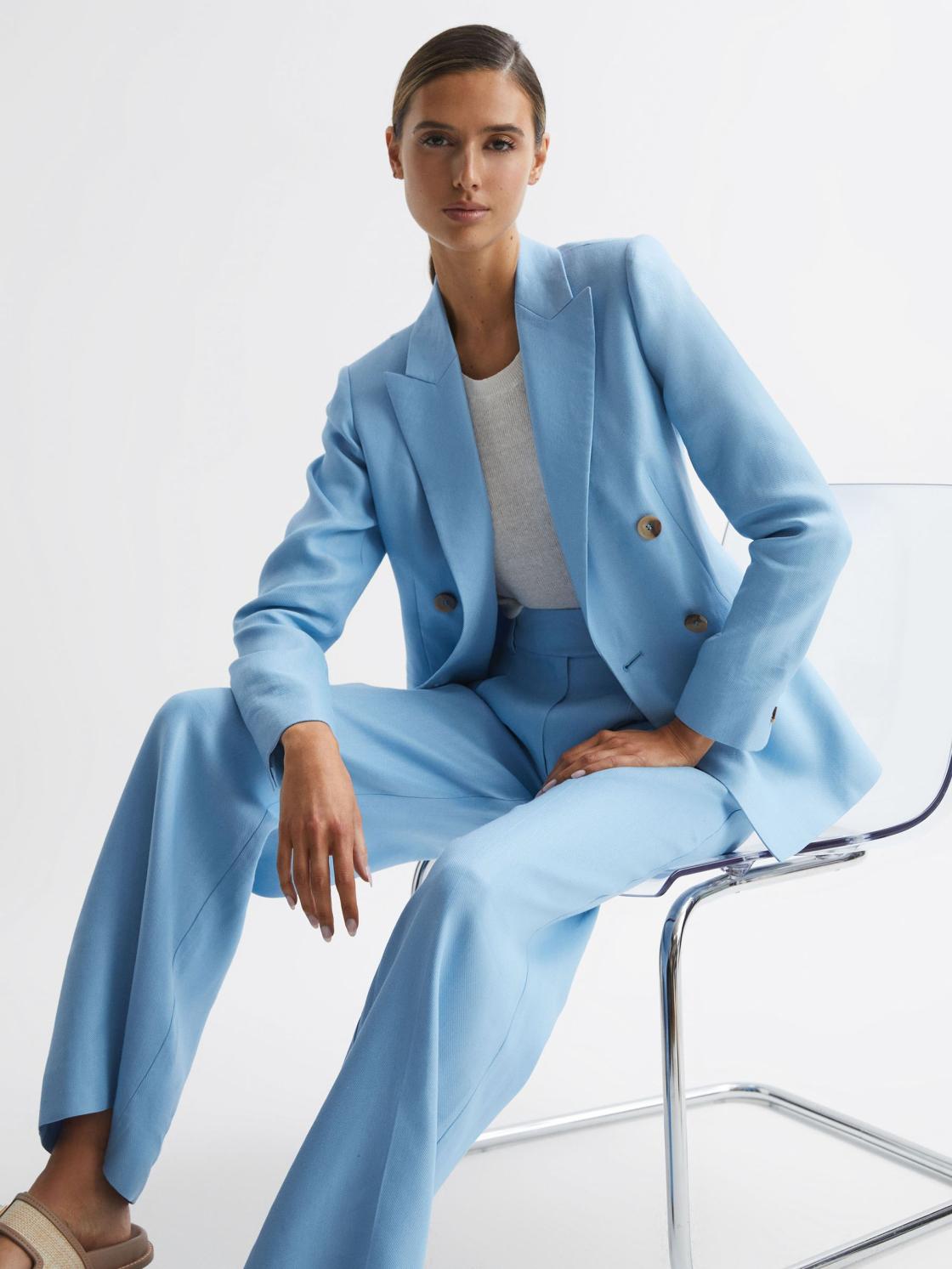 Reiss Trousers | Hollie Wide Leg Linen Trousers Blue - Women