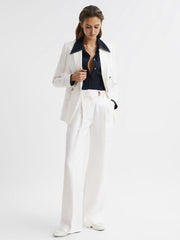 Reiss Trousers | Hollie Wide Leg Linen Trousers Blue - Women