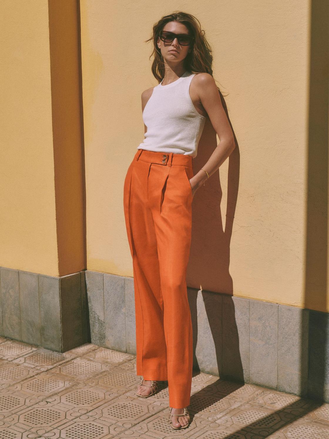 Reiss Trousers | Hollie Wide Leg Linen Trousers Orange - Women