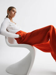 Reiss Trousers | Hollie Wide Leg Linen Trousers Orange - Women