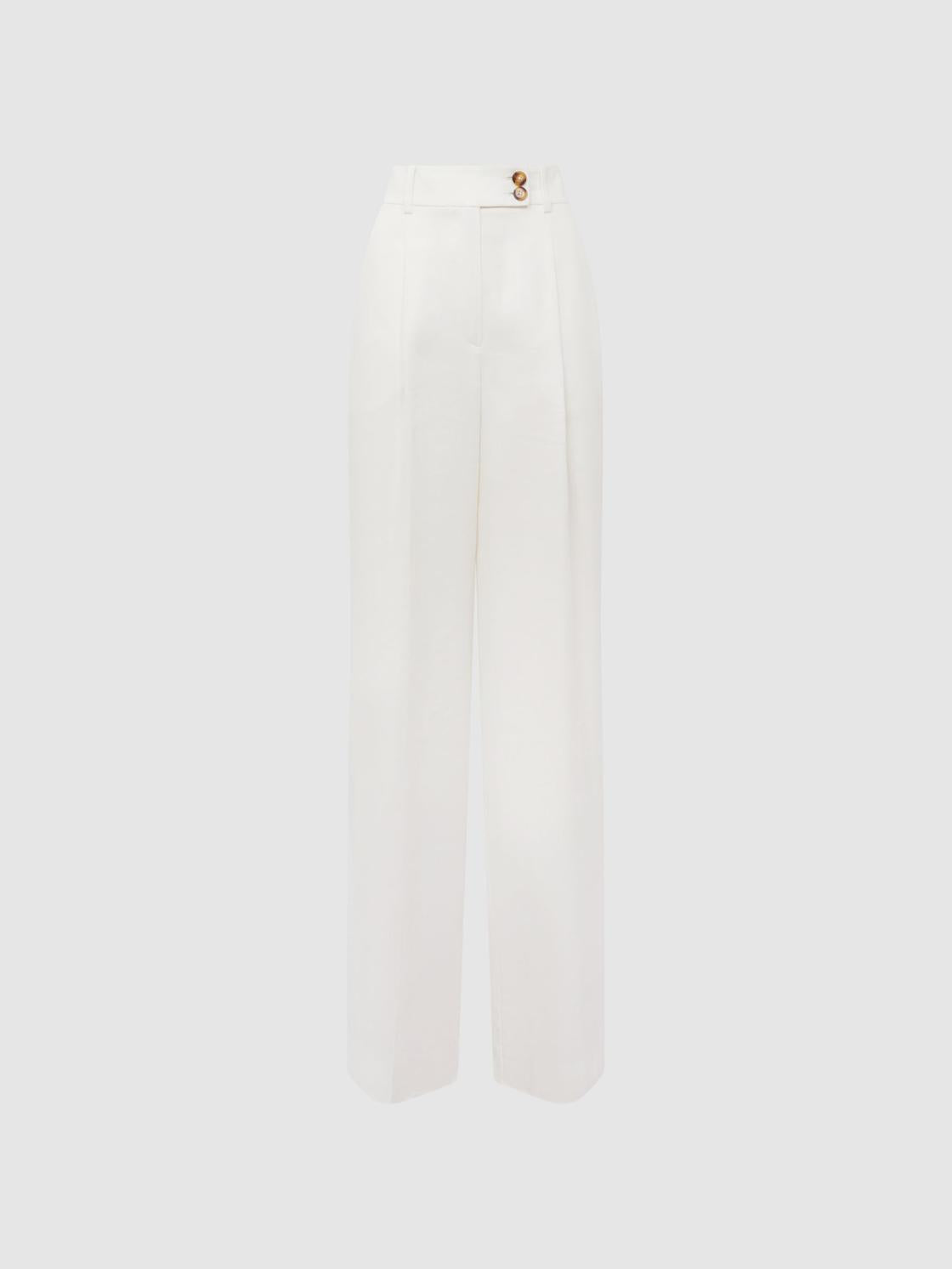 Reiss Trousers | Hollie Wide Leg Linen Trousers White - Women