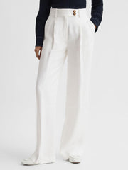 Reiss Trousers | Hollie Wide Leg Linen Trousers White - Women