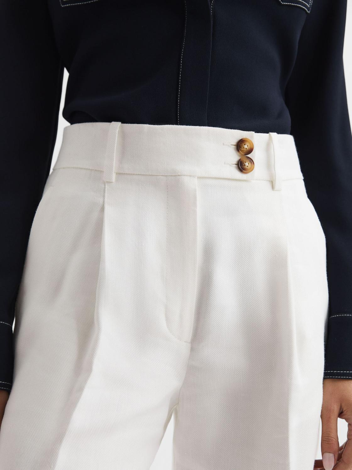 Reiss Trousers | Hollie Wide Leg Linen Trousers White - Women