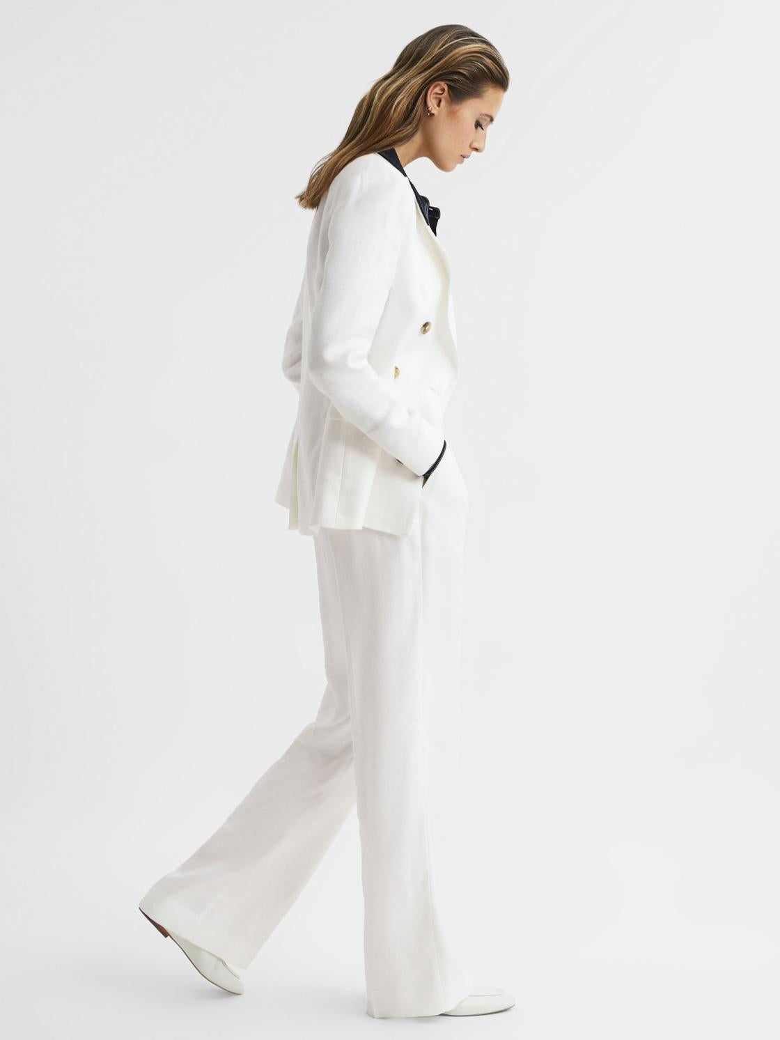 Reiss Trousers | Hollie Wide Leg Linen Trousers White - Women