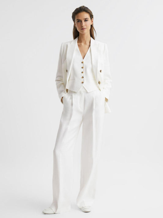Reiss Trousers | Hollie Wide Leg Linen Trousers White - Women