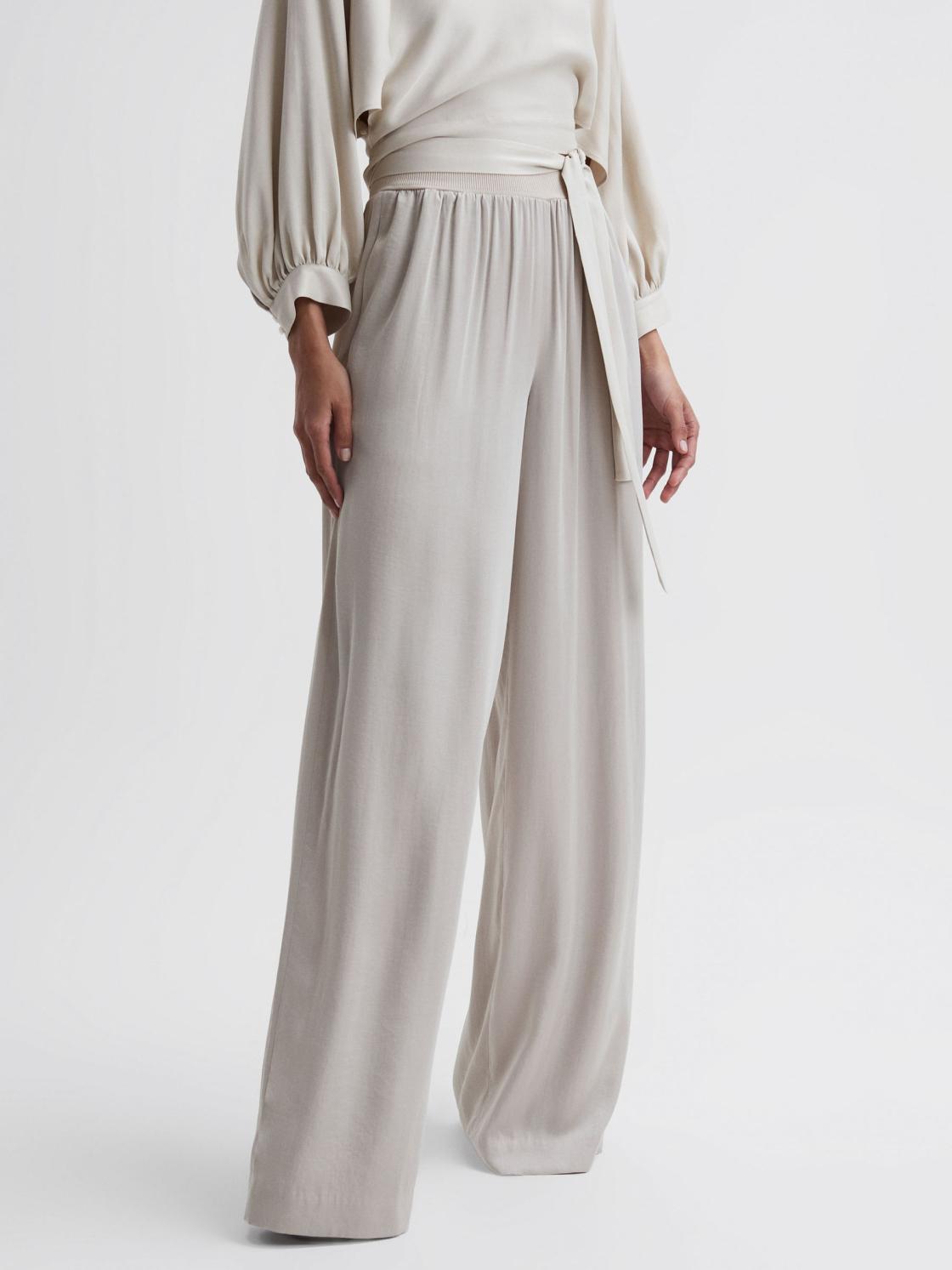 Reiss Trousers | Imogen Wide Leg Elasticated Waist Trousers Neutral - Women