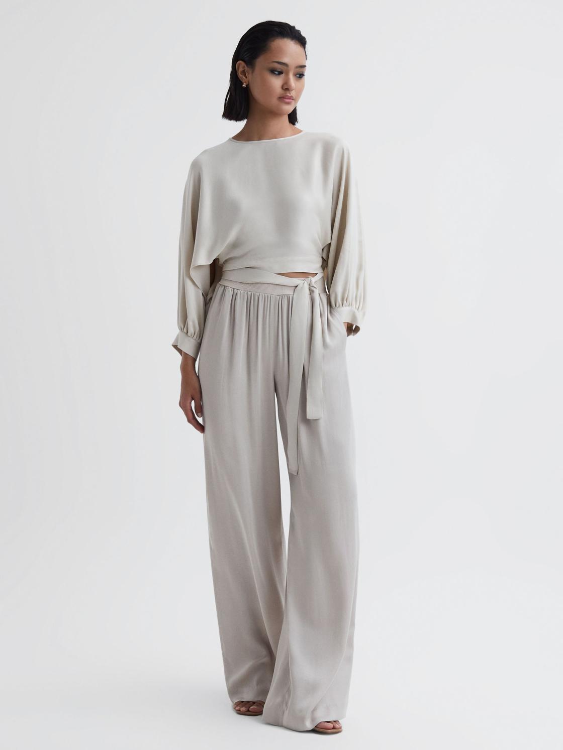 Reiss Trousers | Imogen Wide Leg Elasticated Waist Trousers Neutral - Women
