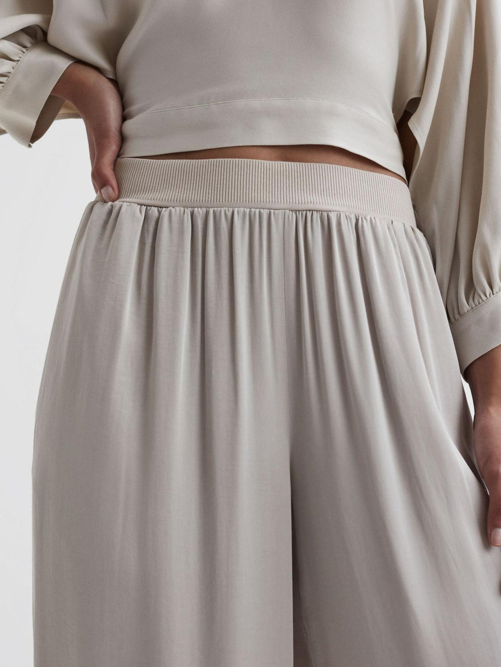 Reiss Trousers | Imogen Wide Leg Elasticated Waist Trousers Neutral - Women