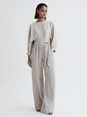 Reiss Trousers | Imogen Wide Leg Elasticated Waist Trousers Neutral - Women