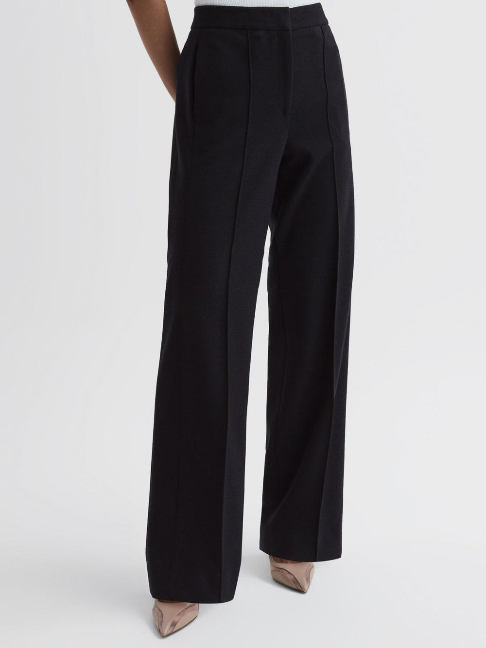 Reiss Trousers | Iria Wool Blend Wide Leg Trousers Navy - Women