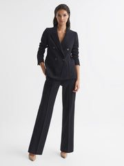 Reiss Trousers | Iria Wool Blend Wide Leg Trousers Navy - Women