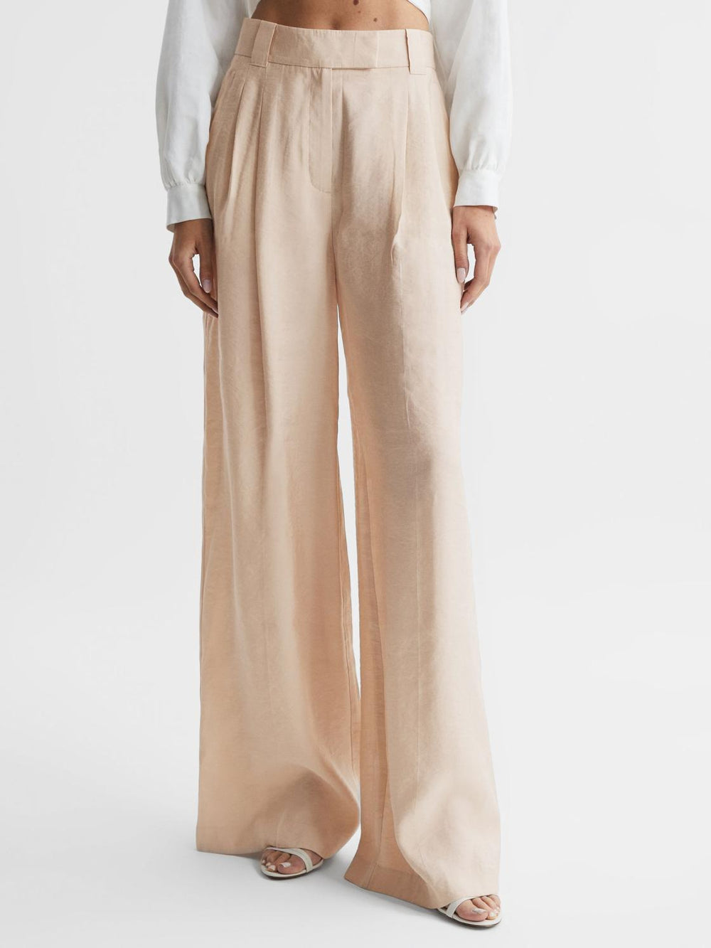 Reiss Trousers | Izzie Wide Leg Occasion Trousers Nude - Women