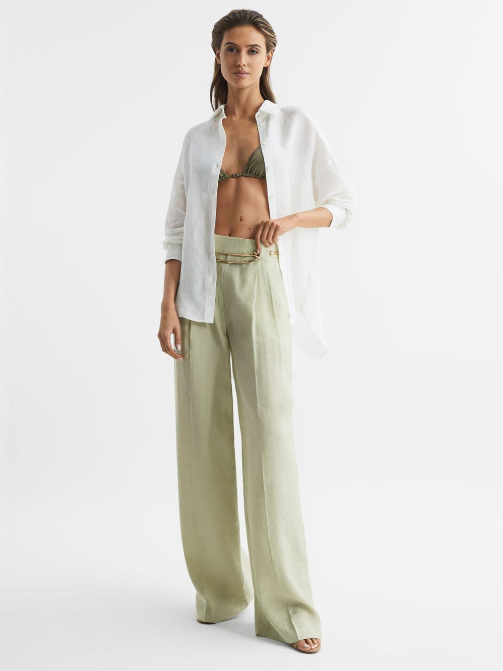 Reiss Trousers | Izzie Wide Leg Occasion Trousers Sage - Women
