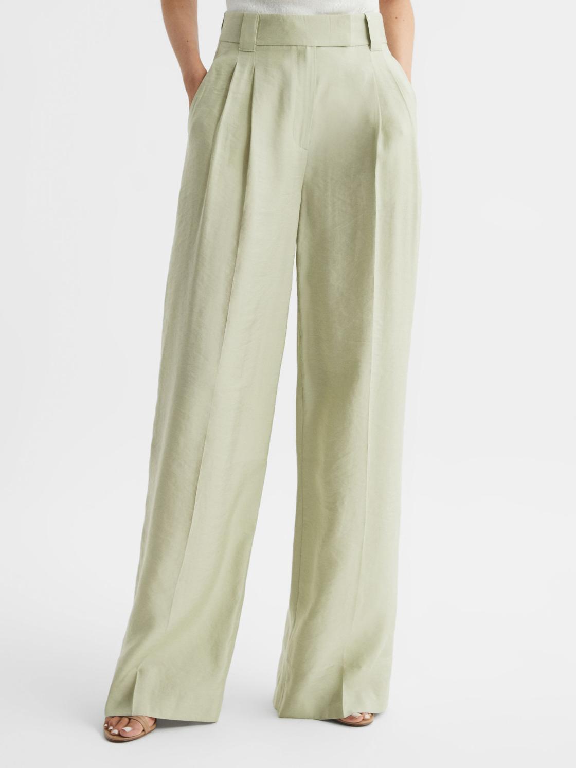 Reiss Trousers | Izzie Wide Leg Occasion Trousers Sage - Women