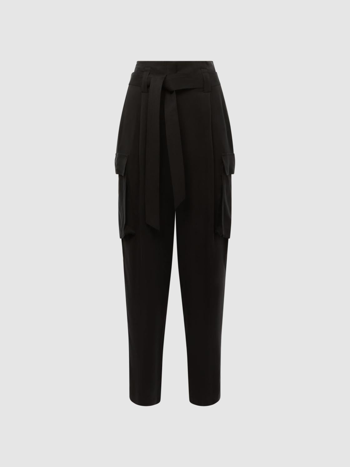 Reiss Trousers | Joanie High Rise Straight Leg Utility Trousers Black - Women