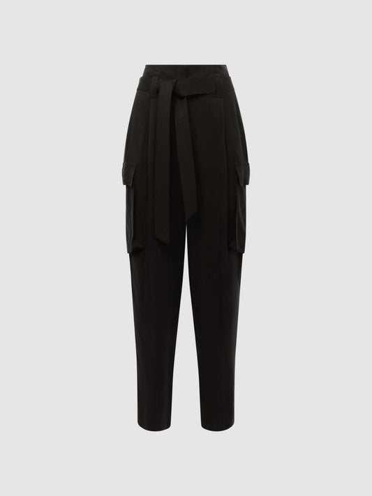 Reiss Trousers | Joanie High Rise Straight Leg Utility Trousers Black - Women