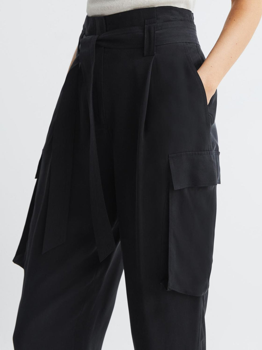 Reiss Trousers | Joanie High Rise Straight Leg Utility Trousers Black - Women