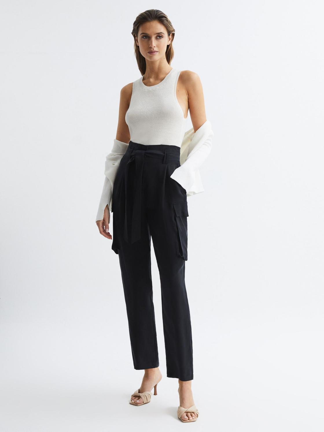 Reiss Trousers | Joanie High Rise Straight Leg Utility Trousers Black - Women