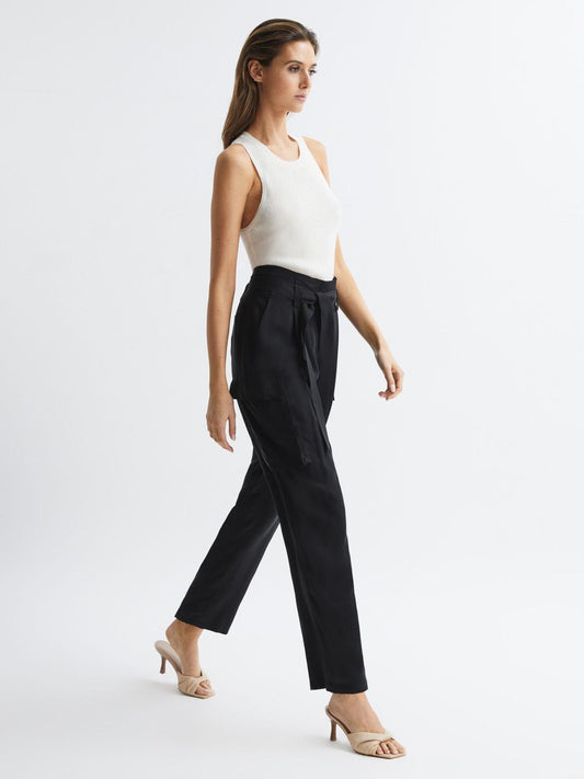 Reiss Trousers | Joanie High Rise Straight Leg Utility Trousers Black - Women