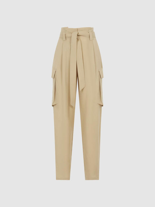 Reiss Trousers | Joanie High Rise Straight Leg Utility Trousers Neutral - Women
